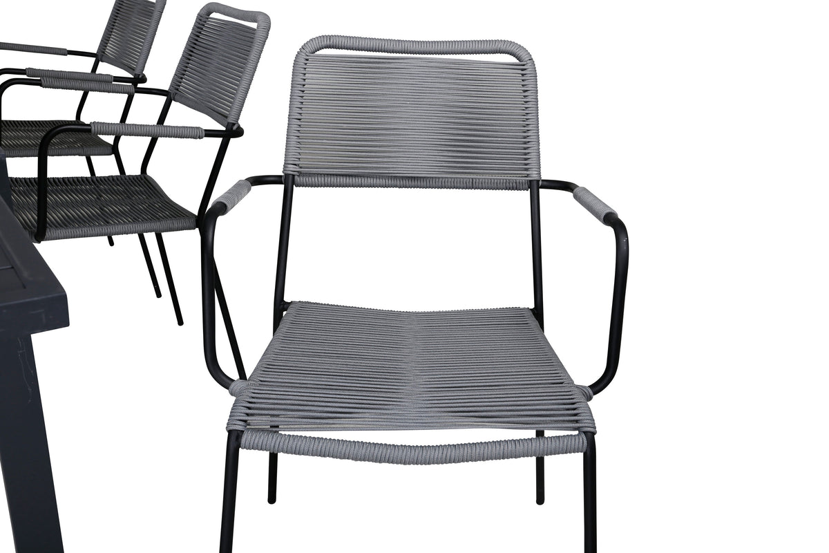 Marbella matgrupp med Lindos karmstolar 160/240 cm svart/grå
