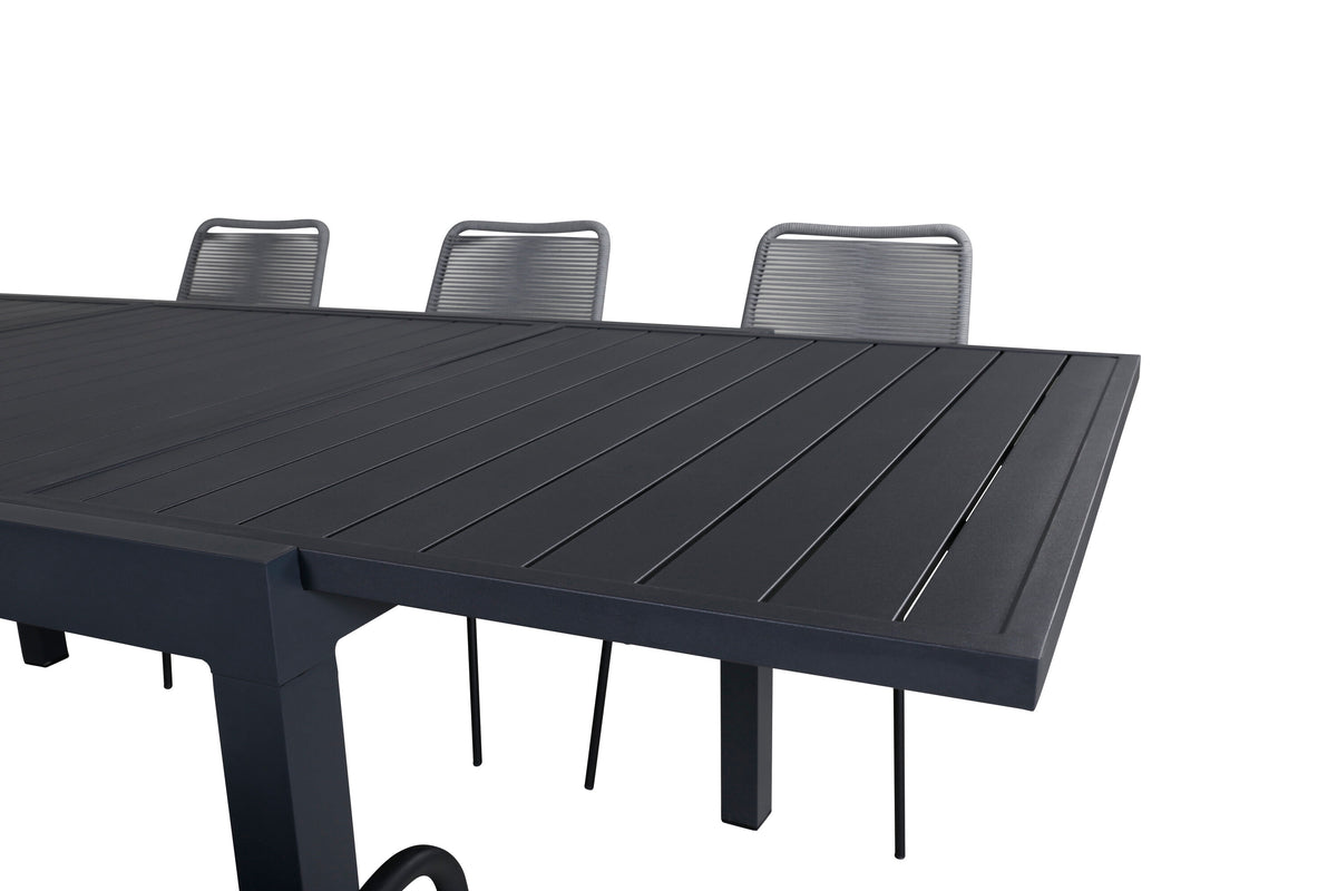 Marbella matgrupp med Lindos karmstolar 160/240 cm svart/grå