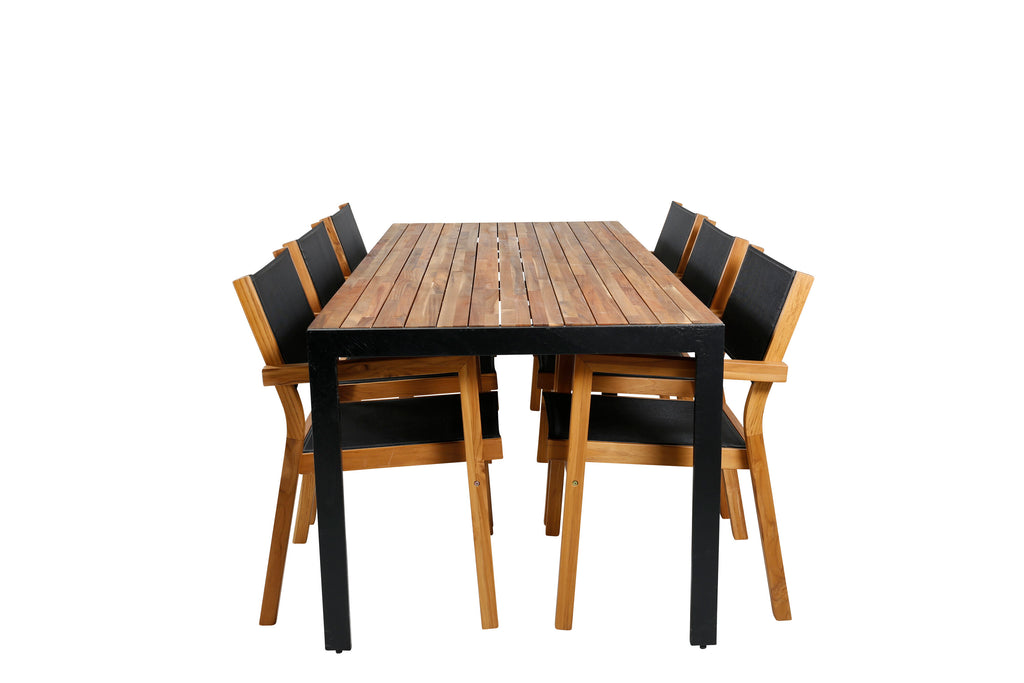 Bois matgrupp med Venice stolar 205x90 cm svart/akacia/teak