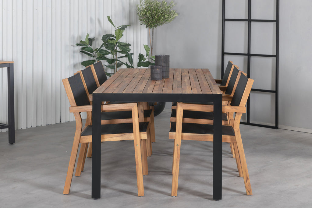 Bois matgrupp med Venice stolar 205x90 cm svart/akacia/teak