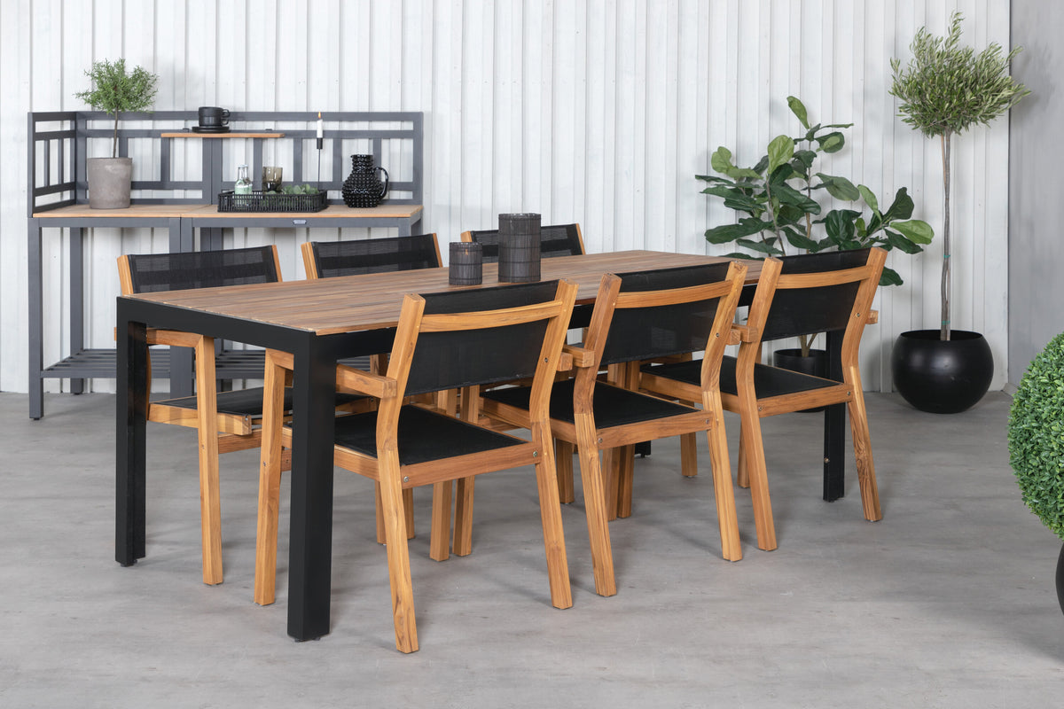 Bois matgrupp med Venice stolar 205x90 cm svart/akacia/teak