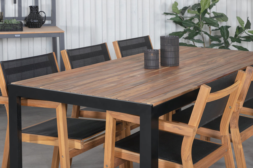Bois matgrupp med Venice stolar 205x90 cm svart/akacia/teak