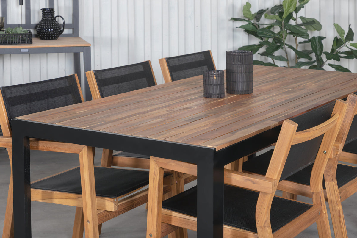 Bois matgrupp med Venice stolar 205x90 cm svart/akacia/teak