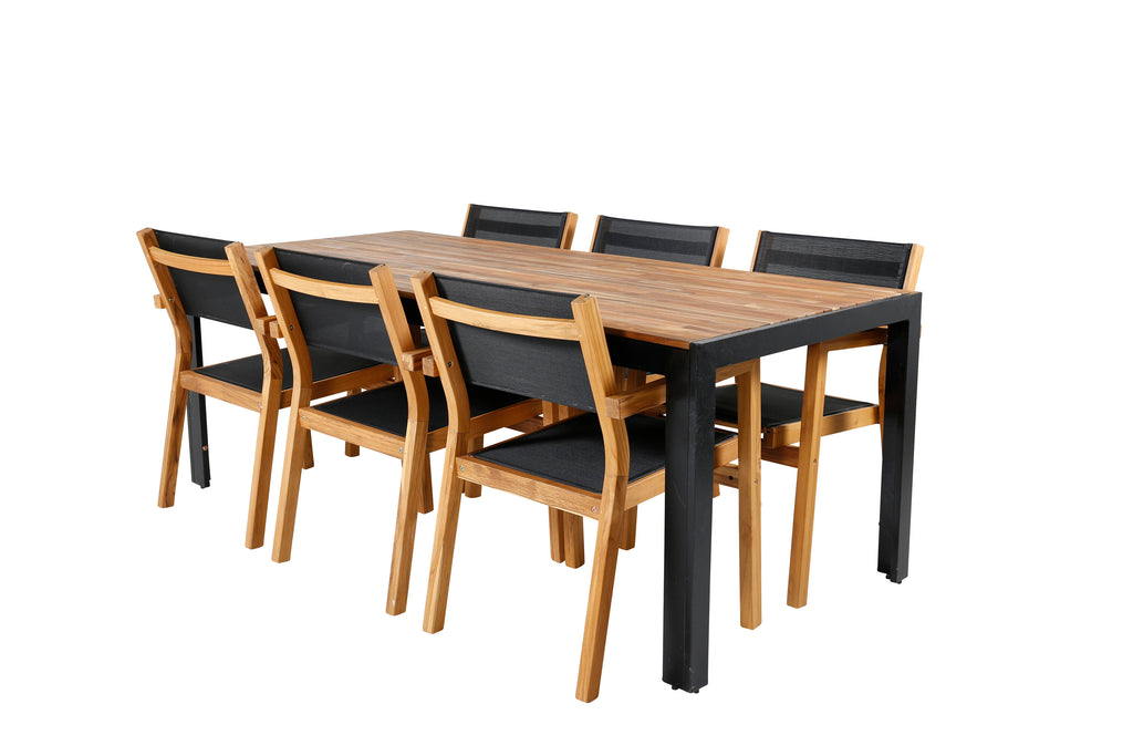 Bois matgrupp med Venice stolar 205x90 cm svart/akacia/teak
