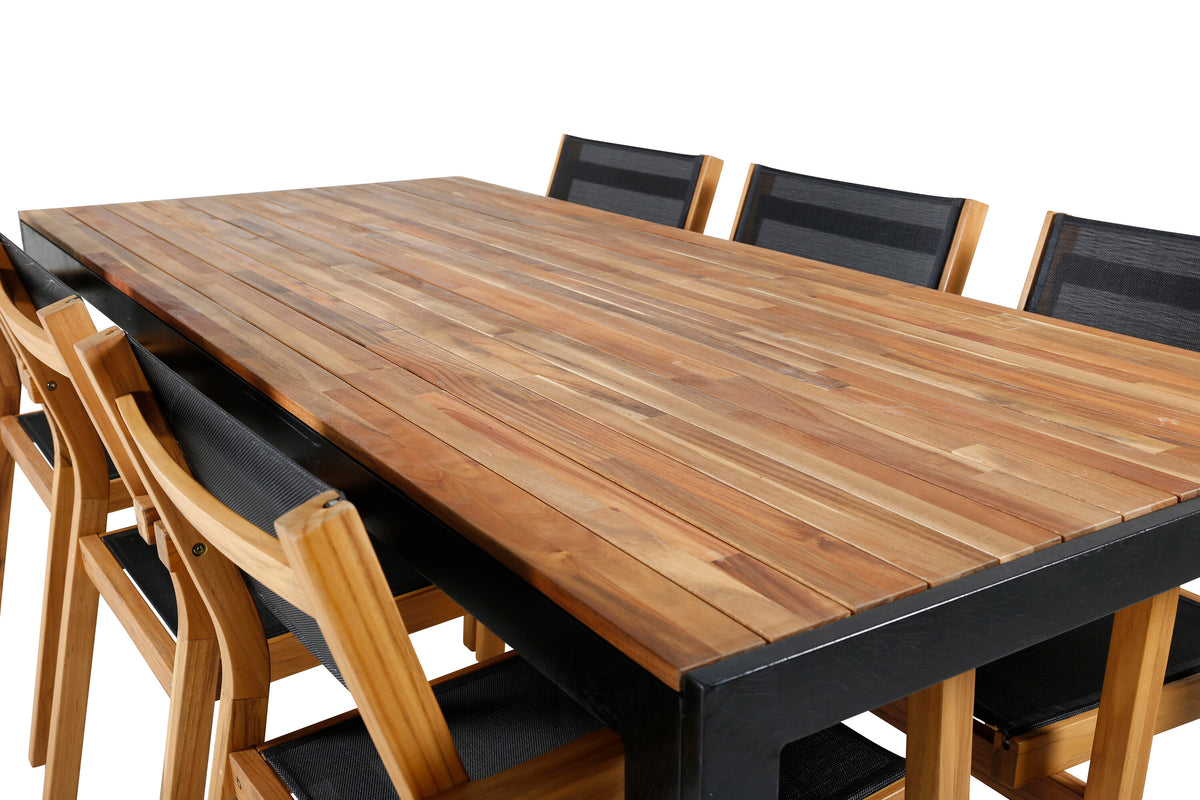 Bois matgrupp med Venice stolar 205x90 cm svart/akacia/teak