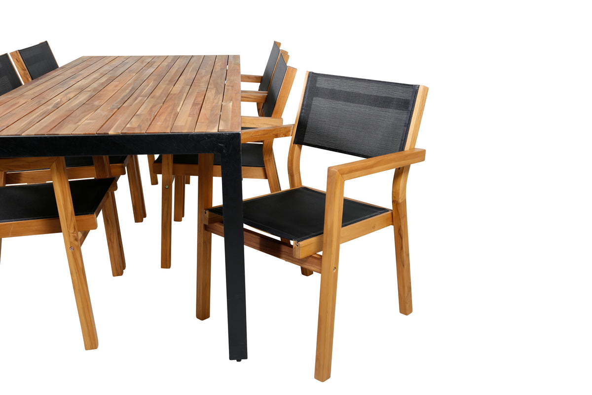 Bois matgrupp med Venice stolar 205x90 cm svart/akacia/teak