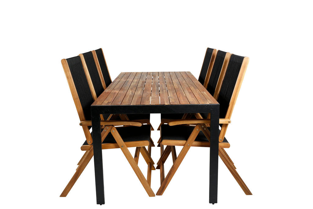 Bois/Little John matgrupp med 6 hopfällbara stolar 205x90 cm svart/akacia