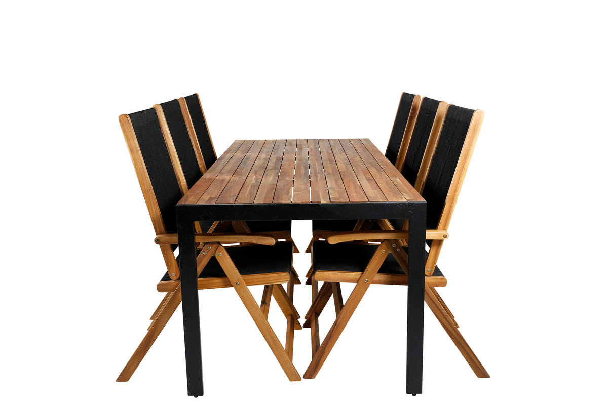 Bois/Little John matgrupp med 6 hopfällbara stolar 205x90 cm svart/akacia