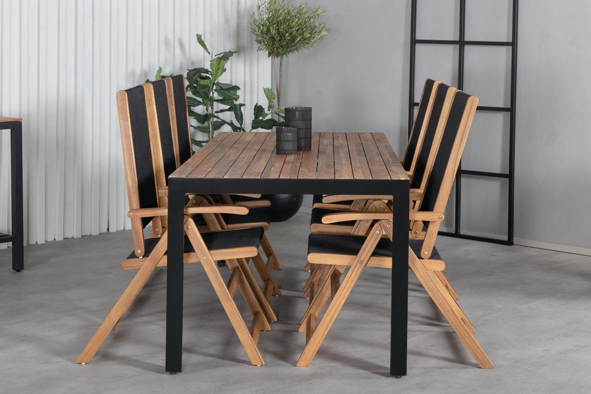 Bois/Little John matgrupp med 6 hopfällbara stolar 205x90 cm svart/akacia