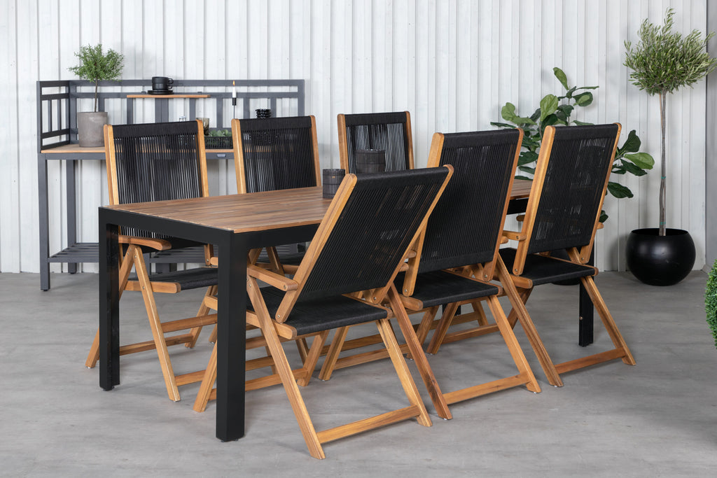 Bois/Little John matgrupp med 6 hopfällbara stolar 205x90 cm svart/akacia