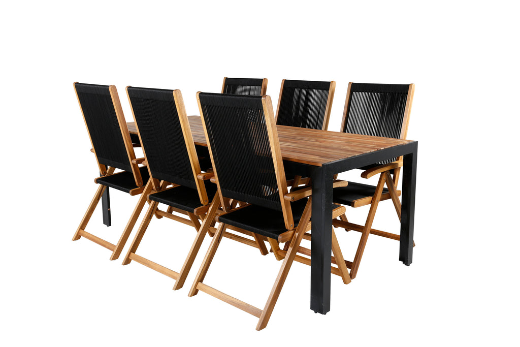 Bois/Little John matgrupp med 6 hopfällbara stolar 205x90 cm svart/akacia