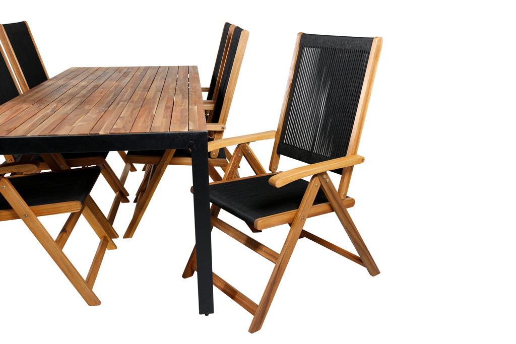 Bois/Little John matgrupp med 6 hopfällbara stolar 205x90 cm svart/akacia