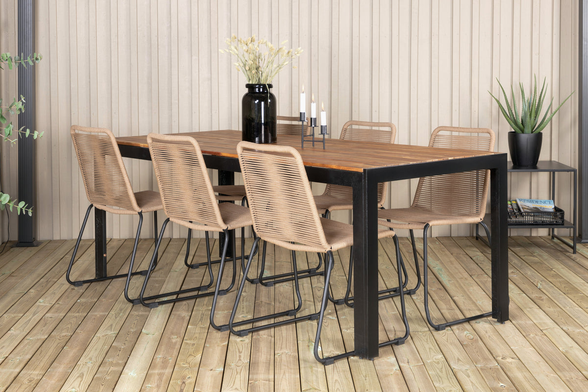 Bois matgrupp med Lindos-stolar 205x90 cm svart/lattebeige/akacia