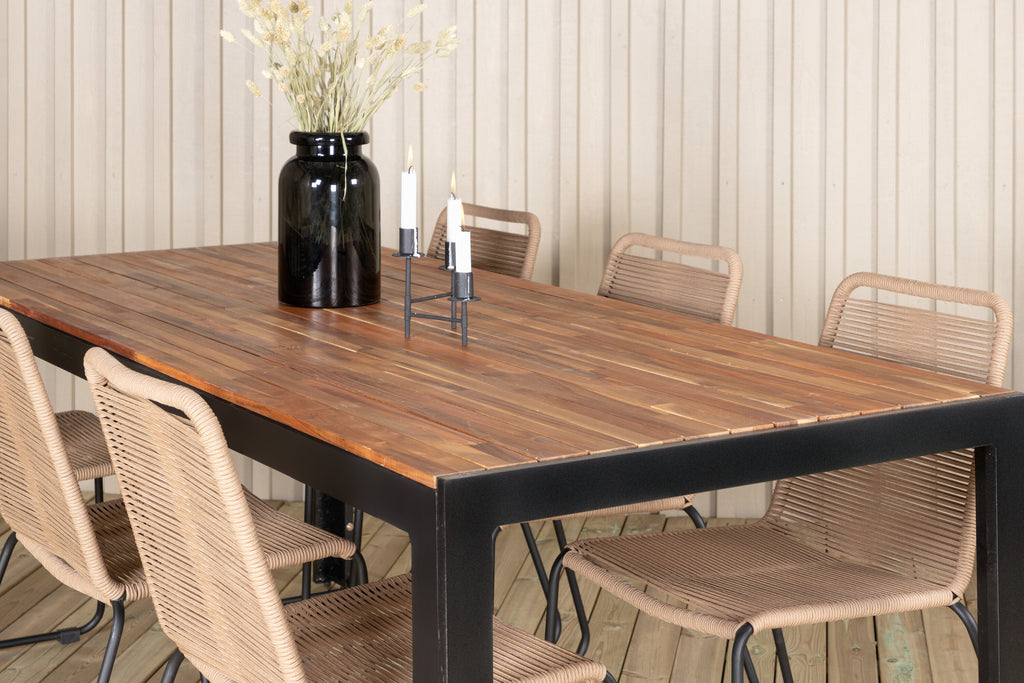 Bois matgrupp med Lindos-stolar 205x90 cm svart/lattebeige/akacia