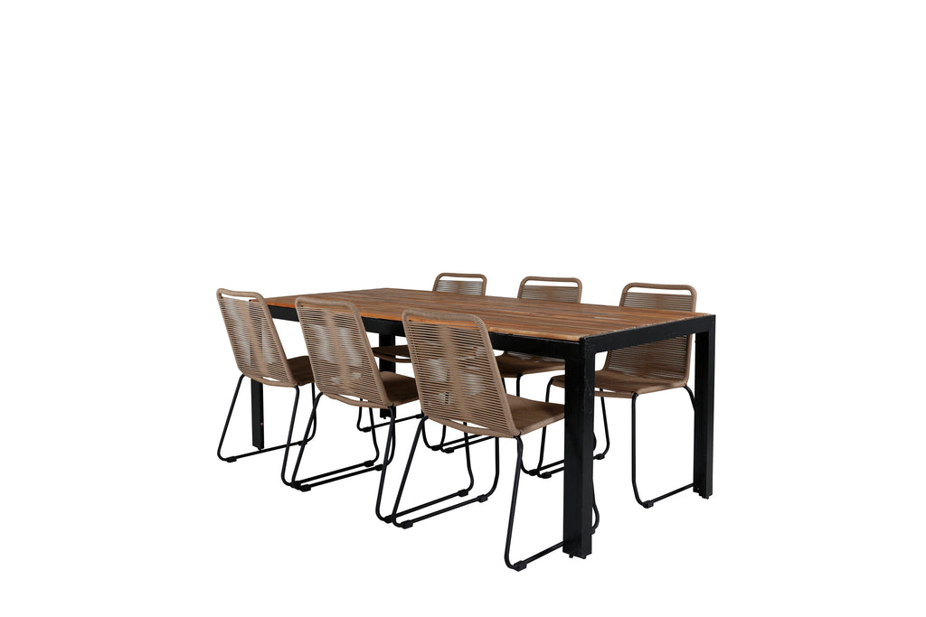 Bois matgrupp med Lindos-stolar 205x90 cm svart/lattebeige/akacia