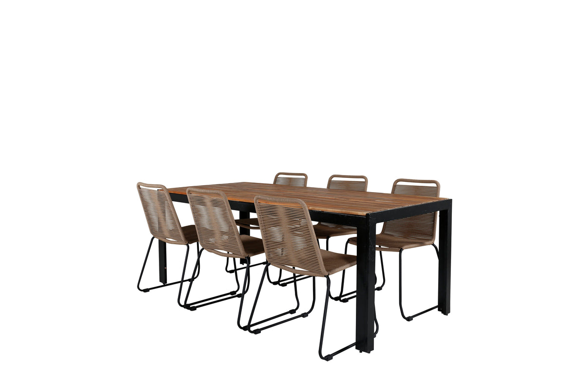 Bois matgrupp med Lindos-stolar 205x90 cm svart/lattebeige/akacia