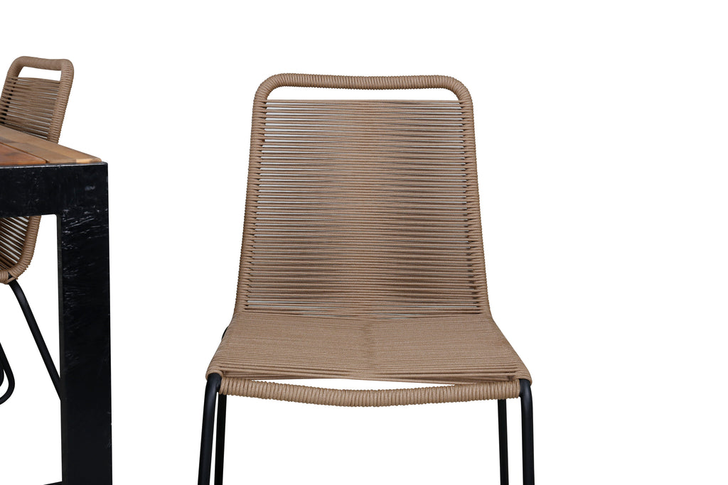 Bois matgrupp med Lindos-stolar 205x90 cm svart/lattebeige/akacia