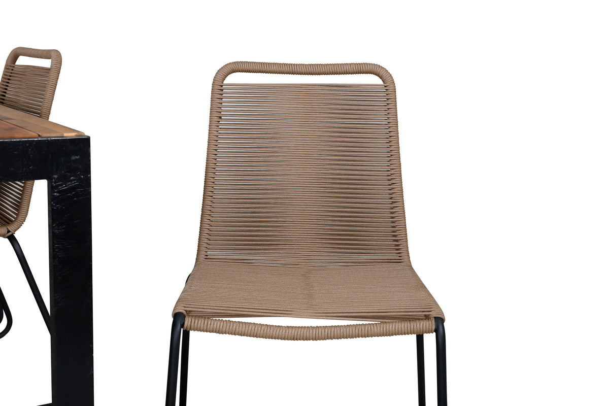 Bois matgrupp med Lindos-stolar 205x90 cm svart/lattebeige/akacia