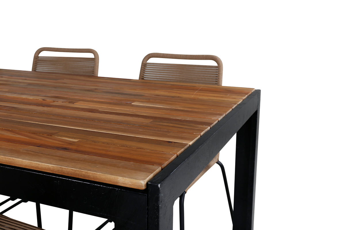 Bois matgrupp med Lindos-stolar 205x90 cm svart/lattebeige/akacia