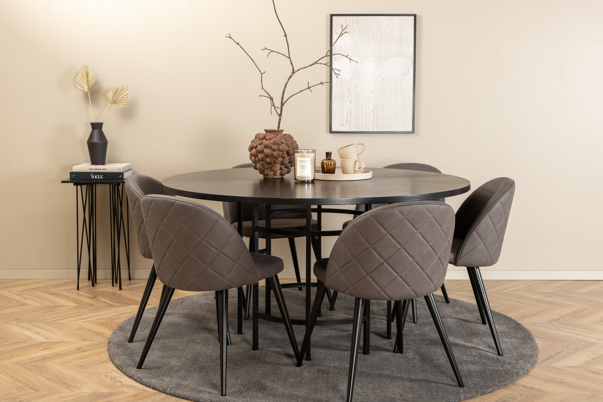 Copenhagen rund matgrupp med 6 Velvet-stolar svart och grå mikrofiber