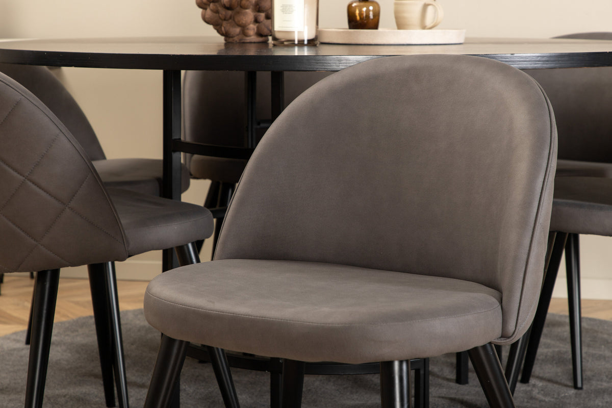 Copenhagen rund matgrupp med 6 Velvet-stolar svart och grå mikrofiber