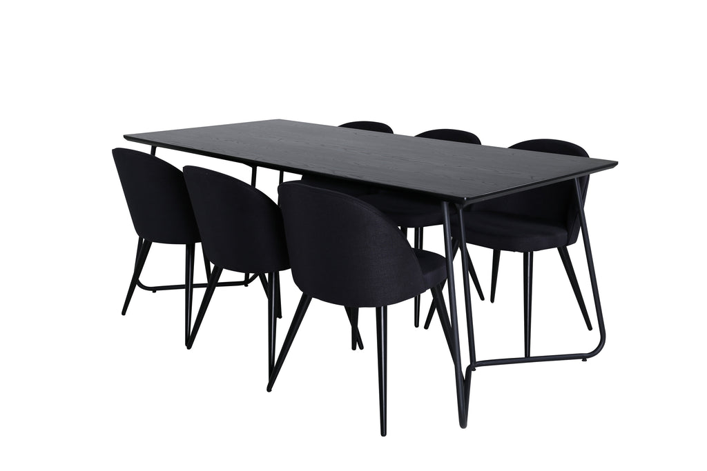 Petra rektangulär matgrupp med 6 Velvet-stolar, svart faner och tyg