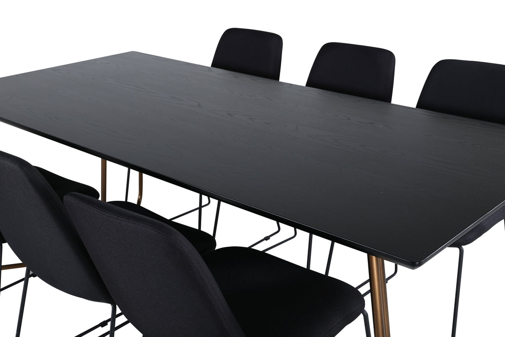 Petra rektangulär matgrupp med 6 Muce-stolar patinerad koppar/svart faner och tyg