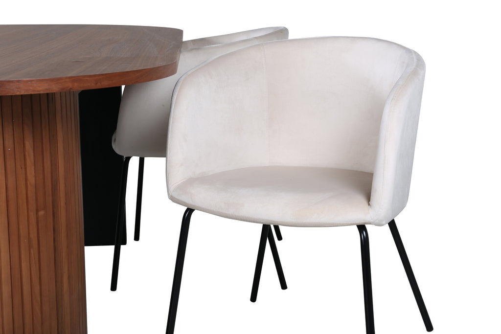 Bianca oval matgrupp med 4 Berit stolar valnöt/svart och beige sammet