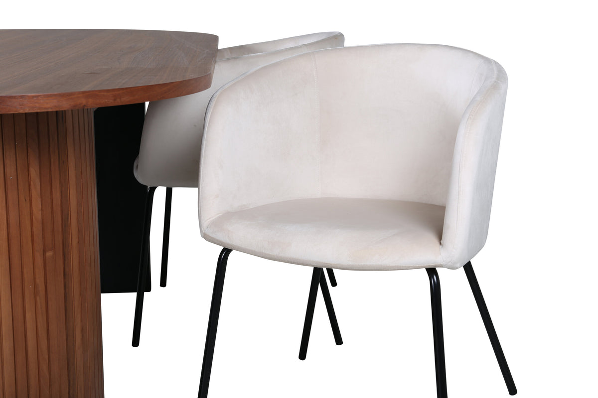 Bianca oval matgrupp med 4 Berit stolar valnöt/svart och beige sammet