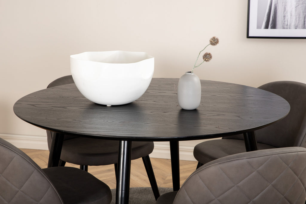 Dipp rund matgrupp Ø115 cm svart/grå med 4 Velvet-stolar