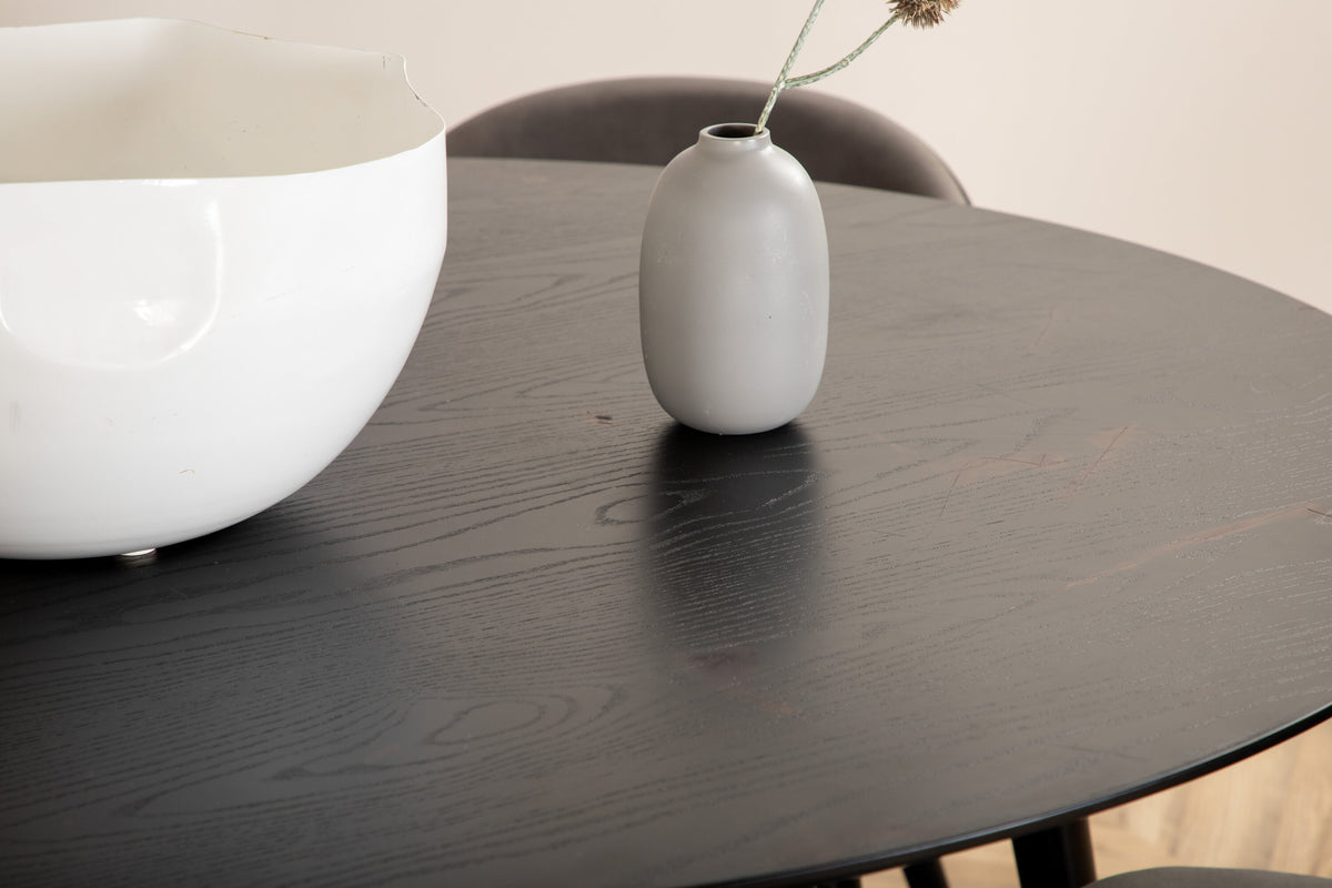 Dipp rund matgrupp Ø115 cm svart/grå med 4 Velvet-stolar