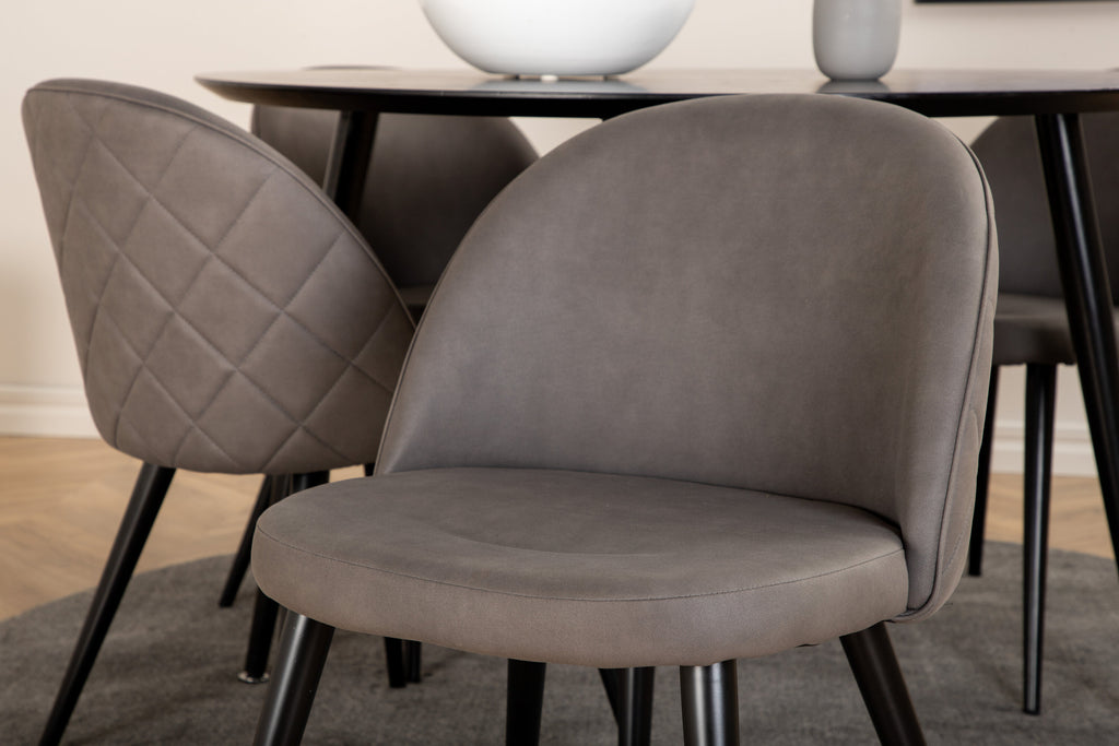 Dipp rund matgrupp Ø115 cm svart/grå med 4 Velvet-stolar
