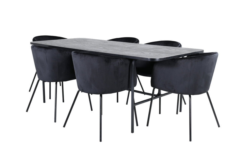 Uno matgrupp med 6 Berit-stolar, svart faner och svart sammet