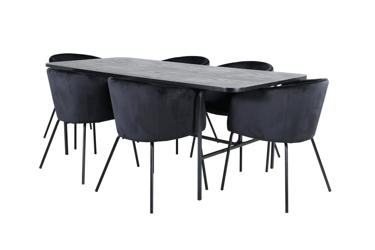 Uno matgrupp med 6 Berit-stolar, svart faner och svart sammet
