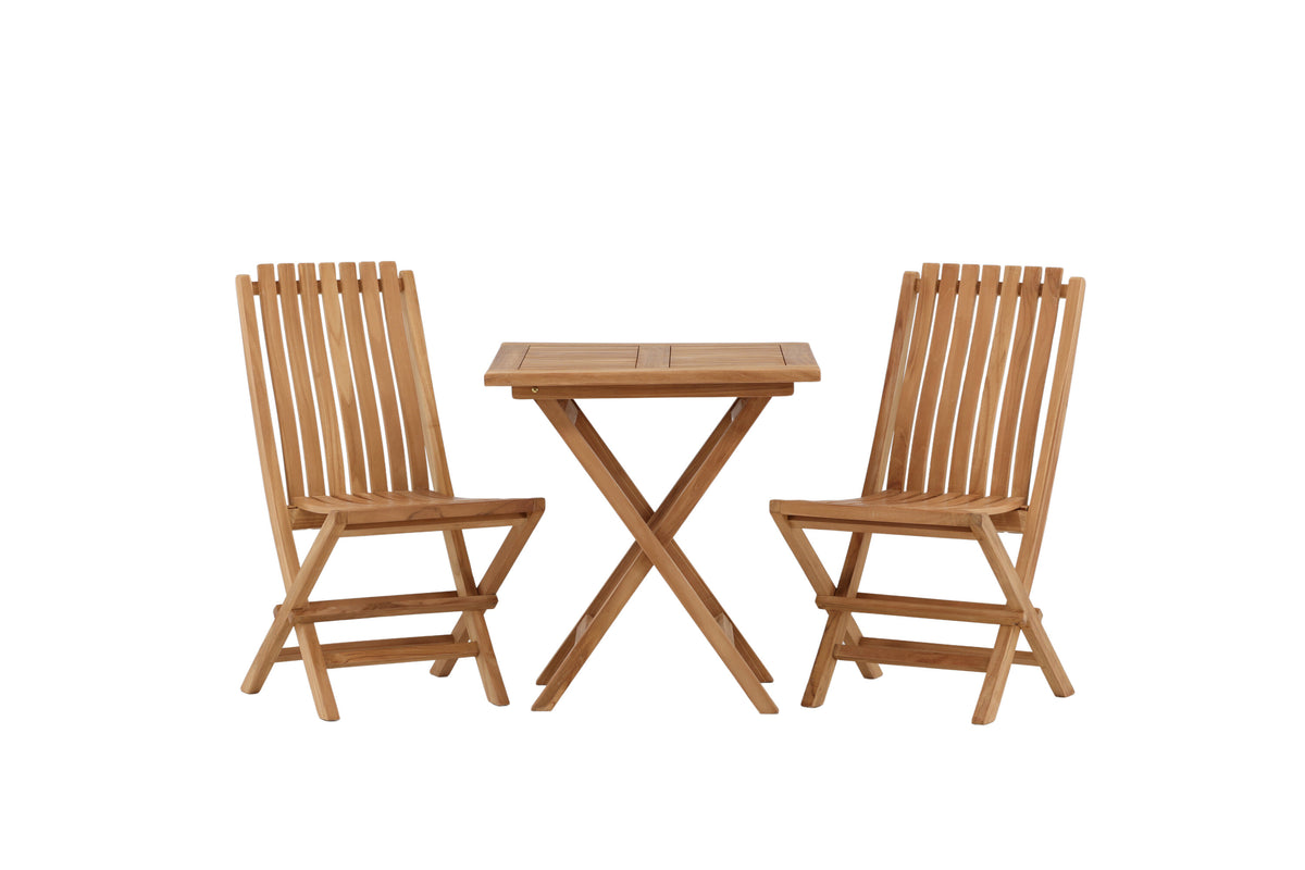 Kenya matgrupp med hopfällbart bord och 2 hopfällbara Ghana-stolar 70x70 cm naturfärgad teak