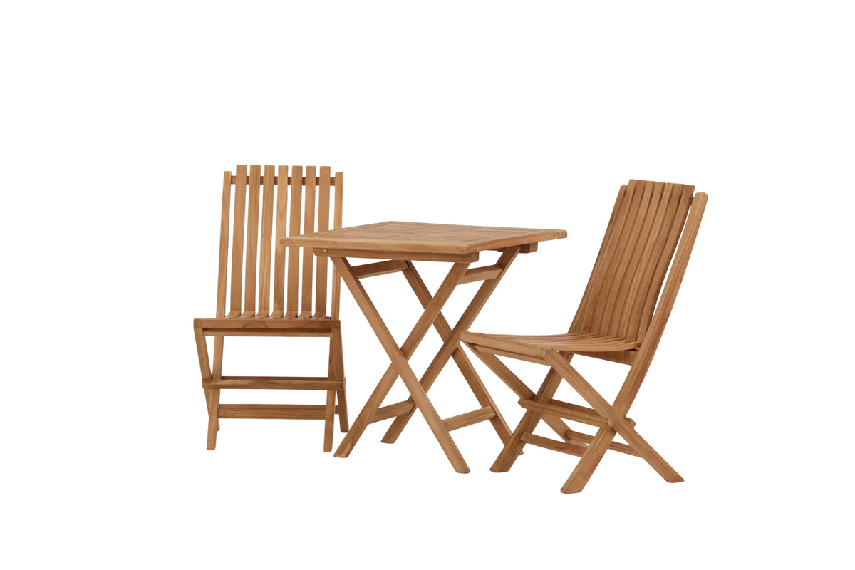 Kenya matgrupp med hopfällbart bord och 2 hopfällbara Ghana-stolar 70x70 cm naturfärgad teak