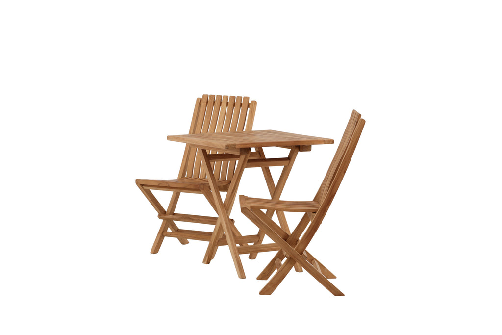 Kenya matgrupp med hopfällbart bord och 2 hopfällbara Ghana-stolar 70x70 cm naturfärgad teak