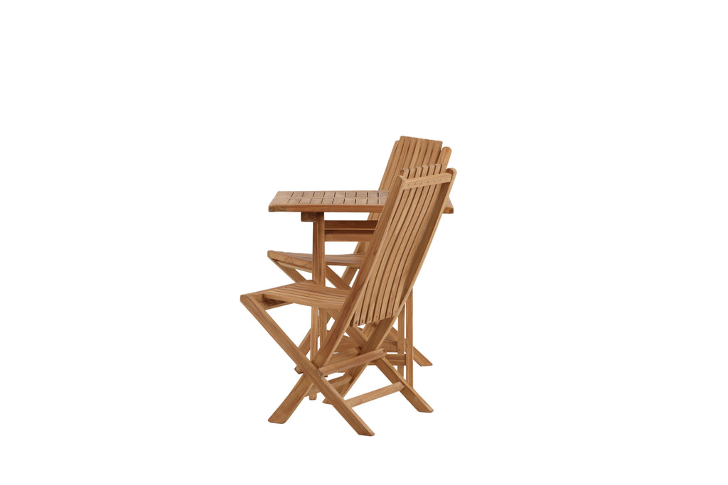 Kenya matgrupp med hopfällbart bord och 2 hopfällbara Ghana-stolar 70x70 cm naturfärgad teak