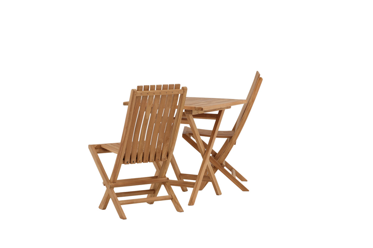 Kenya matgrupp med hopfällbart bord och 2 hopfällbara Ghana-stolar 70x70 cm naturfärgad teak