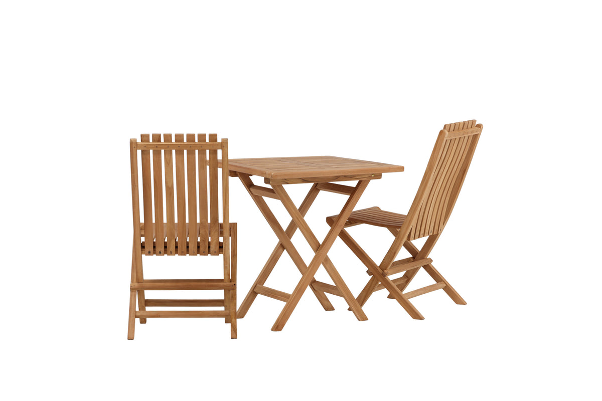 Kenya matgrupp med hopfällbart bord och 2 hopfällbara Ghana-stolar 70x70 cm naturfärgad teak