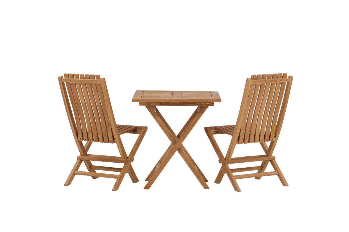 Kenya matgrupp med hopfällbart bord och 2 hopfällbara Ghana-stolar 70x70 cm naturfärgad teak