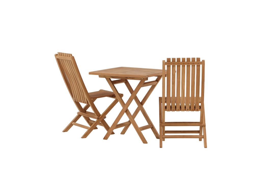 Kenya matgrupp med hopfällbart bord och 2 hopfällbara Ghana-stolar 70x70 cm naturfärgad teak
