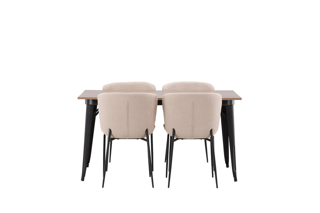 Tempe matgrupp med 4 Modesto stolar svart/valnötsbrun MDF och grå/röksvart bouclé