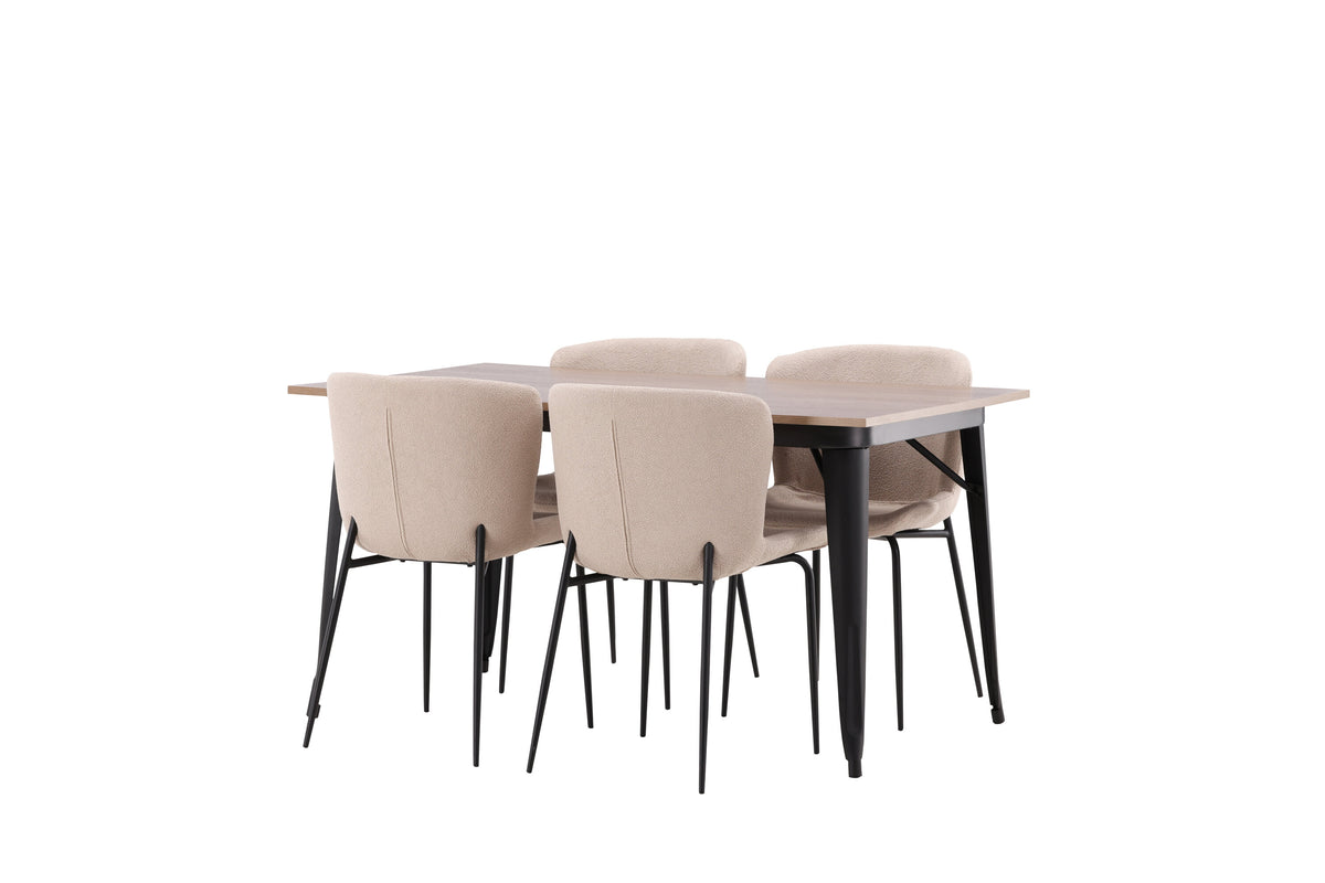 Tempe matgrupp med 4 Modesto stolar svart/valnötsbrun MDF och grå/röksvart bouclé