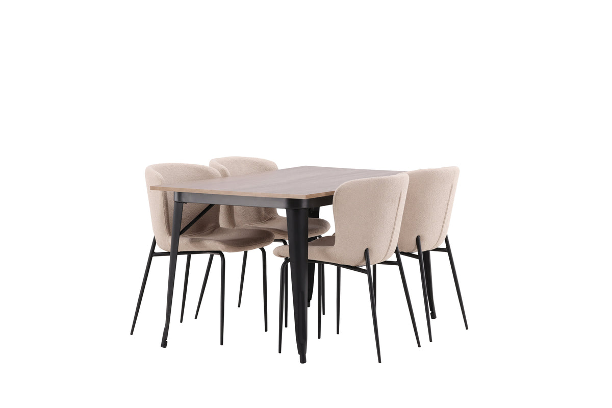 Tempe matgrupp med 4 Modesto stolar svart/valnötsbrun MDF och grå/röksvart bouclé