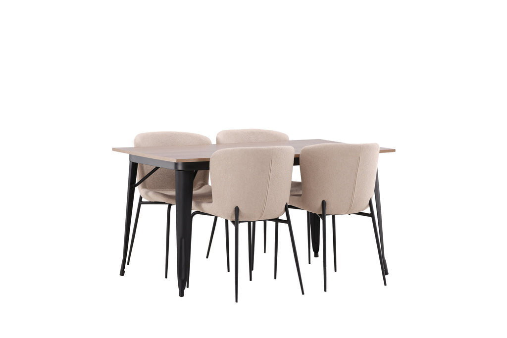 Tempe matgrupp med 4 Modesto stolar svart/valnötsbrun MDF och grå/röksvart bouclé