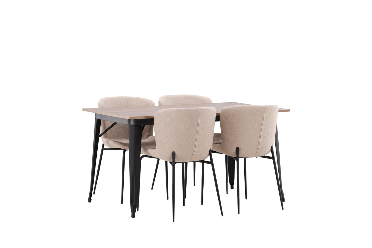 Tempe matgrupp med 4 Modesto stolar svart/valnötsbrun MDF och grå/röksvart bouclé