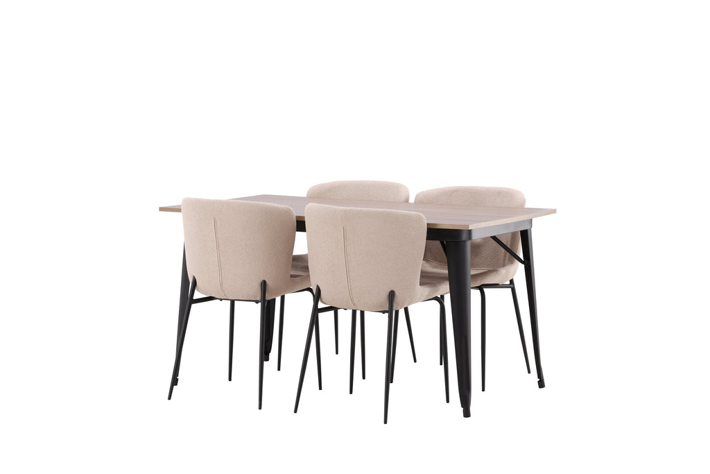 Tempe matgrupp med 4 Modesto stolar svart/valnötsbrun MDF och grå/röksvart bouclé