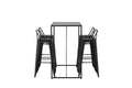Brea barbord med 4 Tempe barpallar med plan sits, svart MDF och mattsvart metall