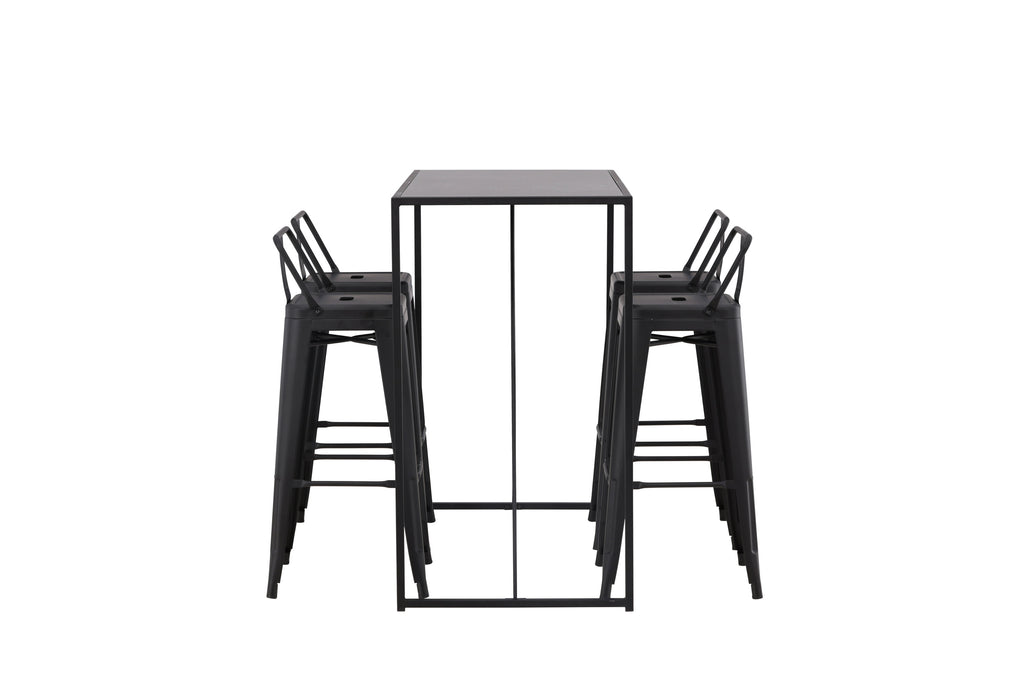 Brea barbord med 4 Tempe barpallar med plan sits, svart MDF och mattsvart metall